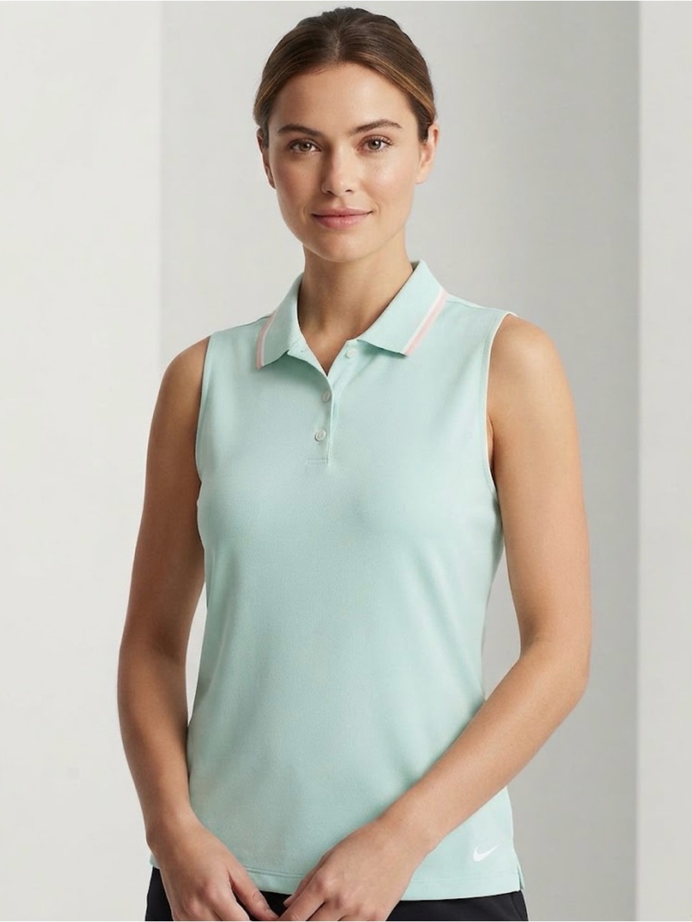Nike Mint Green Sleeveless Polo Tank Top with Pink-Trim Collar size XL
